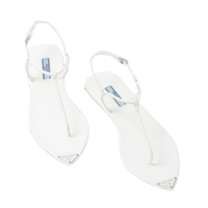(W) Prada Brushed Leather Thong Sandal White