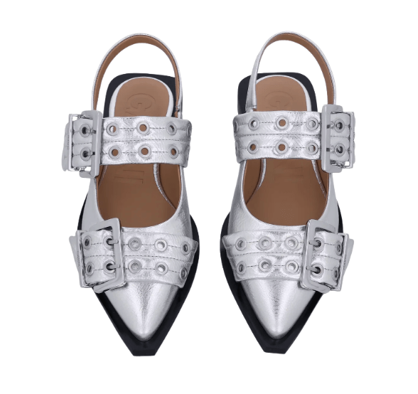 Feminine Buckle Ballerina Metallic Flat Shoes - Silver