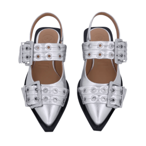 Feminine Buckle Ballerina Metallic Flat Shoes - Silver