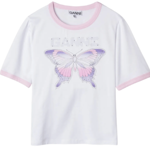 Ganni Butterfly Print Short-Sleeve T-Shirt - White