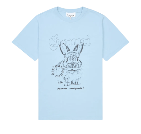 Ganni Recut Basic Cotton Jersey Relaxed-Fit Short-Sleeve T-Shirt - Soft Chambray 