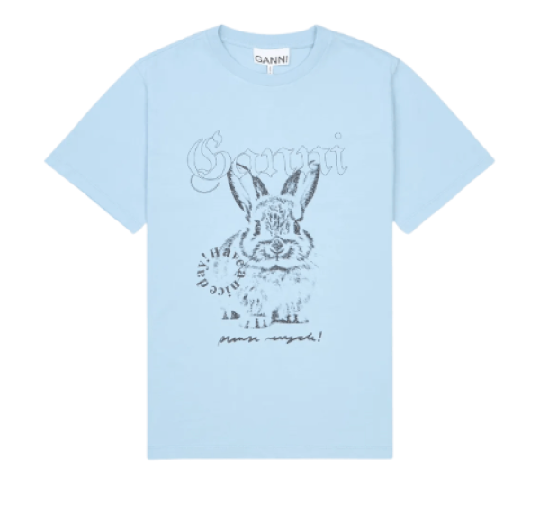Ganni Recut Basic Cotton Jersey Relaxed-Fit Short-Sleeve T-Shirt - Soft Chambray 