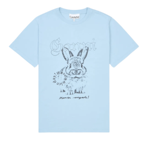 Ganni Recut Basic Cotton Jersey Relaxed-Fit Short-Sleeve T-Shirt - Soft Chambray 