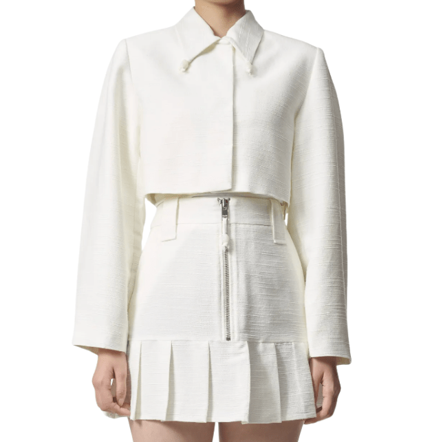 Ganni Slub Linen Cropped Blazer Jacket - Egret 