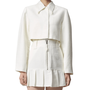 Ganni Slub Linen Cropped Blazer Jacket - Egret 