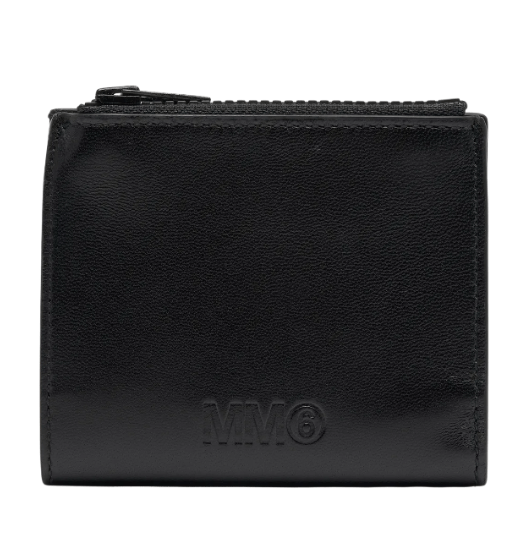 MM6 Logo Zip-Around Bifold Wallet – Black