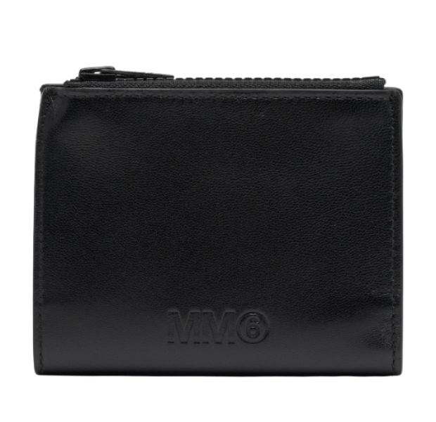 MM6 Logo Zip-Around Bifold Wallet – Black