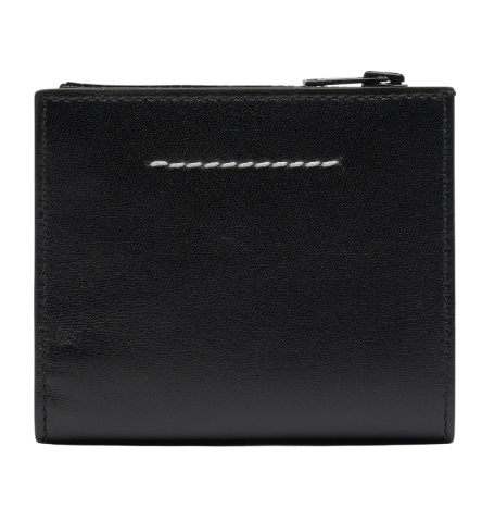 MM6 Logo Zip-Around Bifold Wallet – Black