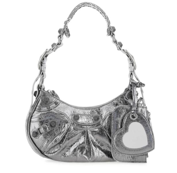 BALENCIAGA Le Cagole XS Metallic Silver Shoulder Bag
