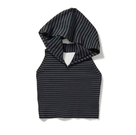 PERVERZE Cropped Stripe Hooded Knit Top