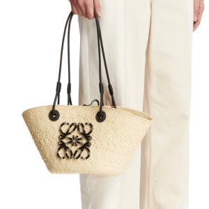 Small Anagram Basket bag in iraca palm and calfskin