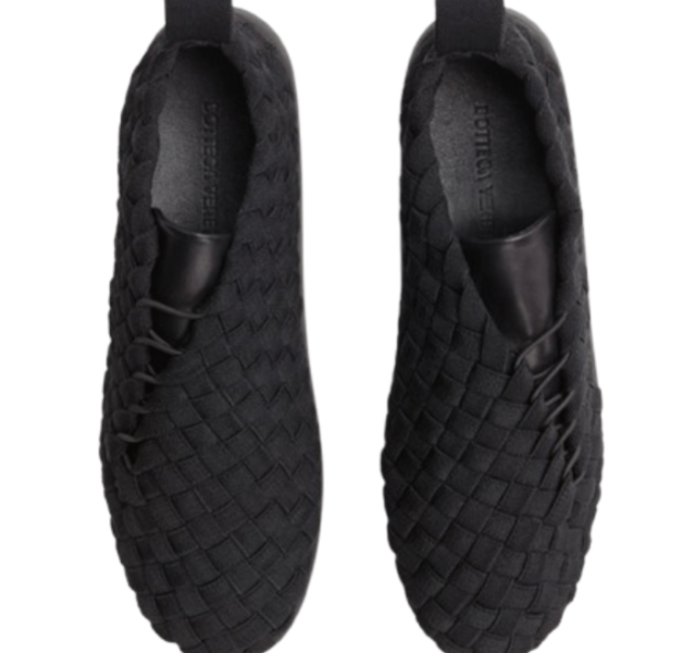 Bottega Veneta Intrecciato Lace-Up Plat Sneaker Black