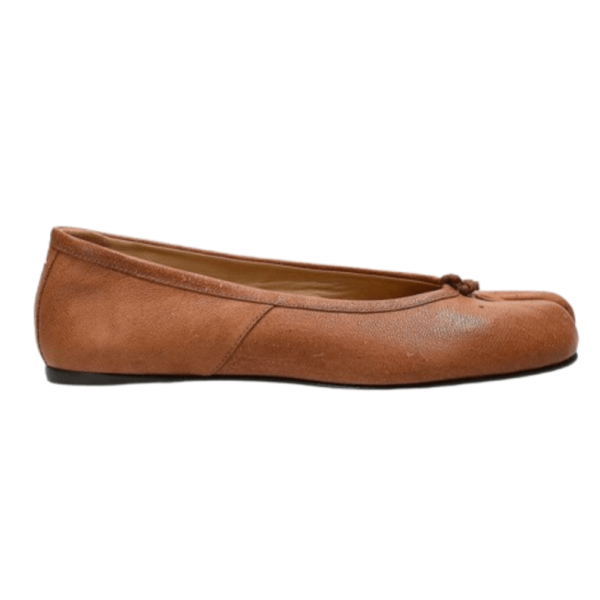 (W) Maison Margiela Tabi Leather Ballerina Shoes Nutmeg