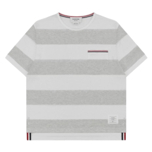 Thom Browne Rugby Stripe Pique Oversized Pocket T-Shirt Pale Grey White