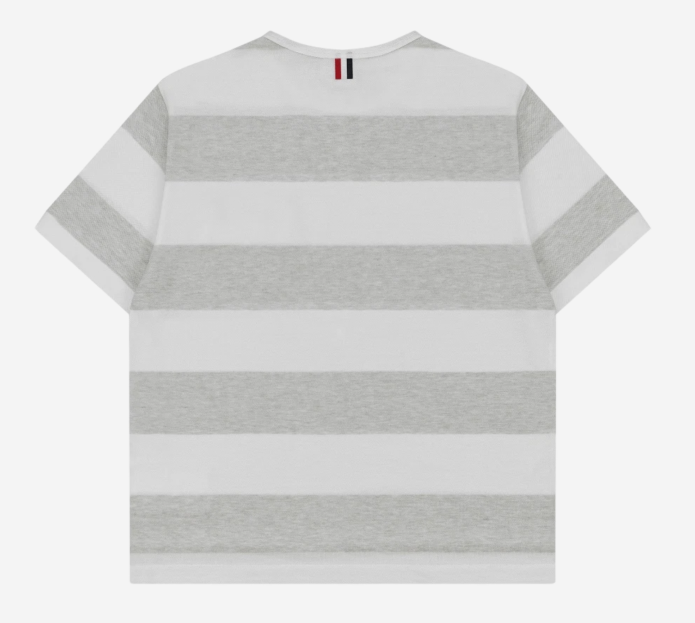 Thom Browne Rugby Stripe Pique Oversized Pocket T-Shirt Pale Grey White
