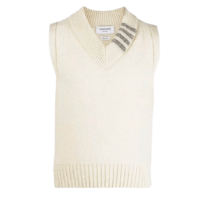 Thom Browne Reverse Jersey Stitch Donegal 4-Bar V-Neck Vest White