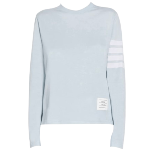 (W) Thom Browne Jersey 4-Bar Long Sleeve Shirt Light Blue