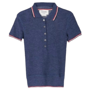 (W) Thom Browne Wool Rib Short Sleeve Polo Dark Blue
