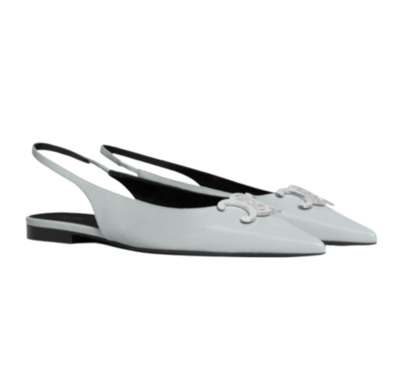 CELINE Triomphe Logo Leather Slingback Flat Shoes