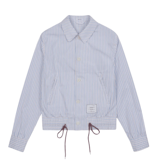 THOM BROWNE Drawstring Stripe Shirt Jacket in Sky Blue