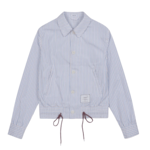 THOM BROWNE Drawstring Stripe Shirt Jacket in Sky Blue