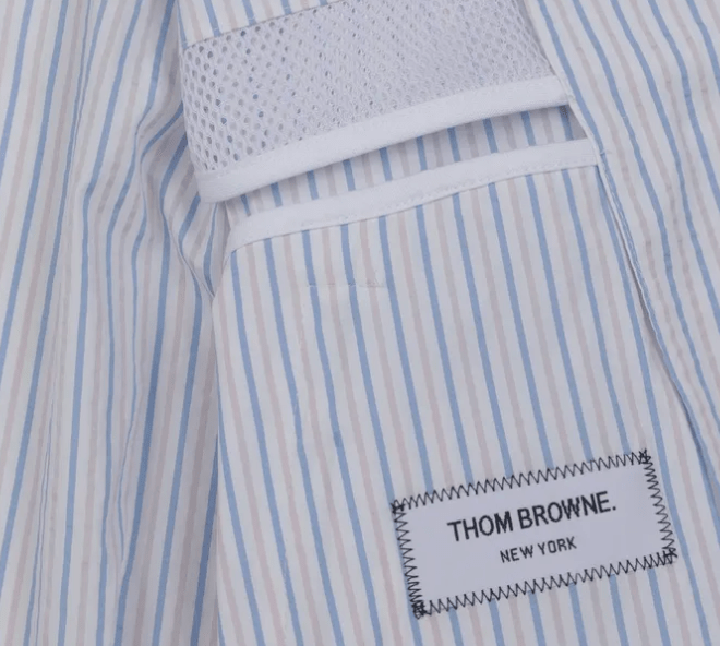 THOM BROWNE Drawstring Stripe Shirt Jacket in Sky Blue