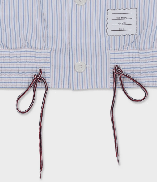 THOM BROWNE Drawstring Stripe Shirt Jacket in Sky Blue