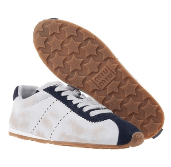 (W) Miu Miu Plume Nappa Leather and Suede Sneakers White Blue
