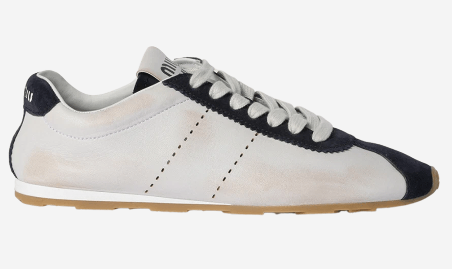(W) Miu Miu Plume Nappa Leather and Suede Sneakers White Blue