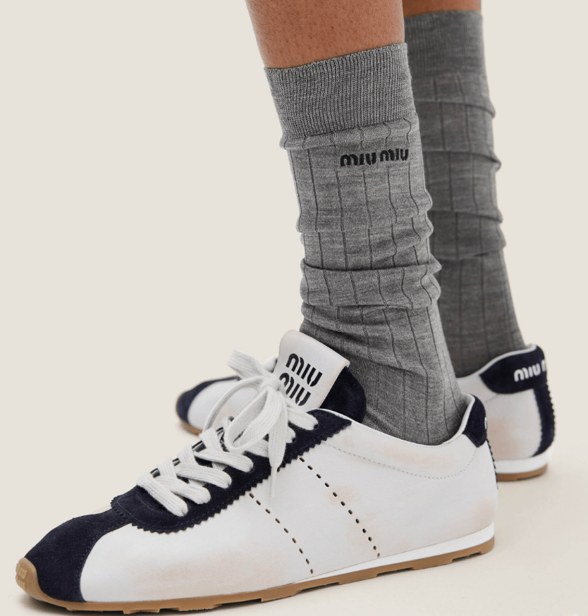 (W) Miu Miu Plume Nappa Leather and Suede Sneakers White Blue