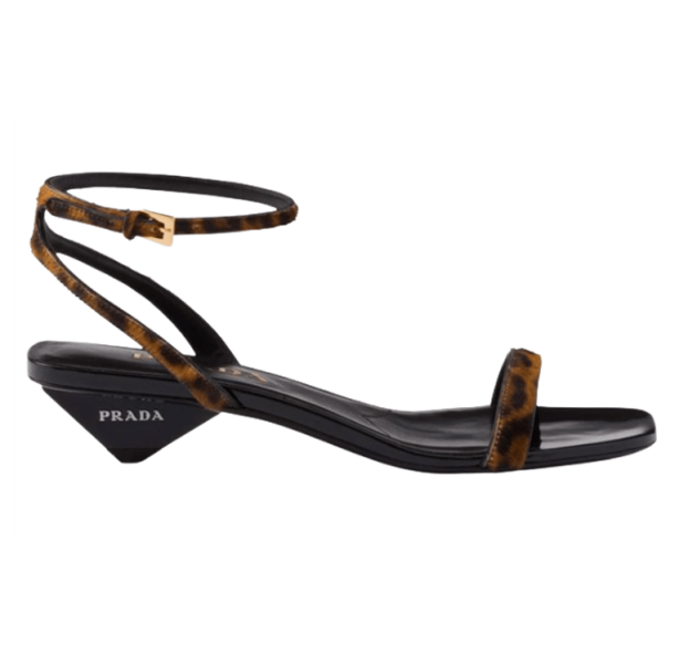 (W) Prada Printed Leather Sandals Honey