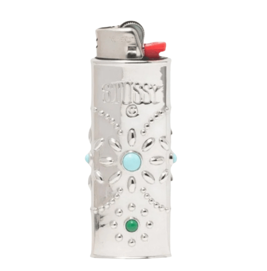 Stussy Metal Bejeweled Lighter Case Silver