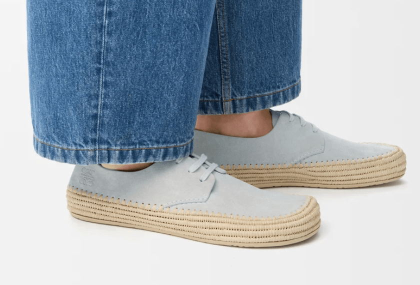 Rio lace-up in suede and raffia Light Grey