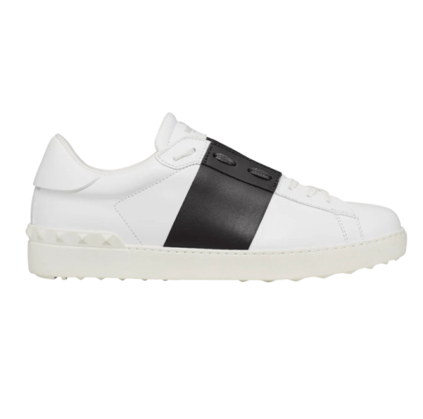 Valentino Calfskin Open Leather Sneakers White Black