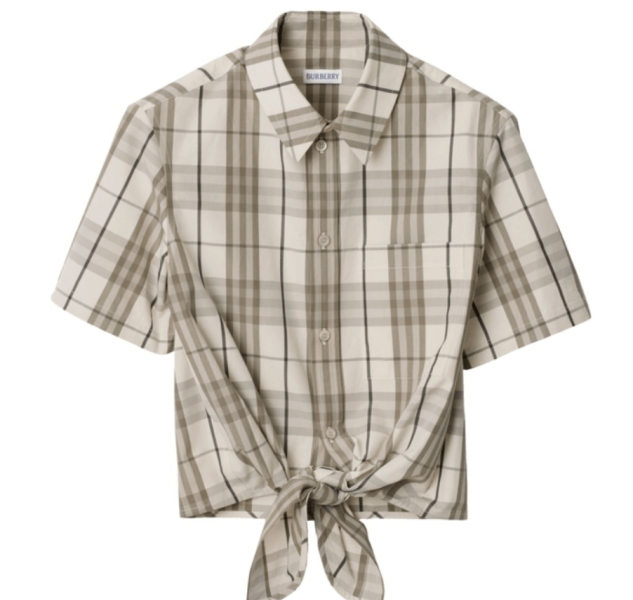 BURBERRY Tie Detail Check Pattern Shirt