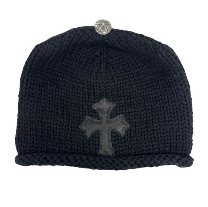 Chrome Hearts Cross Leather Patch Cashmere Beanie Black