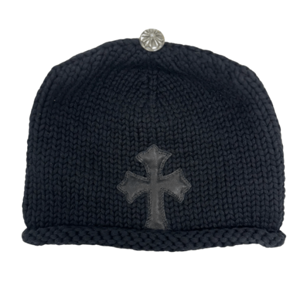 Chrome Hearts Cross Leather Patch Cashmere Beanie Black