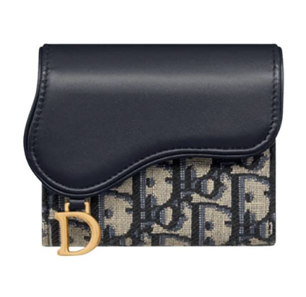 Dior Saddle Lotus Wallet Blue Dior Oblique Jacquard and Smooth Calfskin