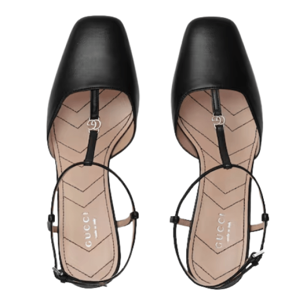 (W) Gucci Petite GG Slingback Pump Black Leather