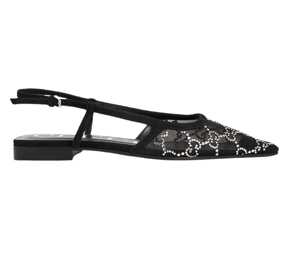 (W) Gucci GG Slingback Ballet Flat Black Mesh with Crystals