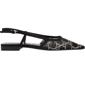 (W) Gucci GG Slingback Ballet Flat Black Mesh with Crystals