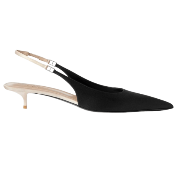 (W) Saint Laurent Cherish Slingback Pumps In Satin Crepe Black Light Nude