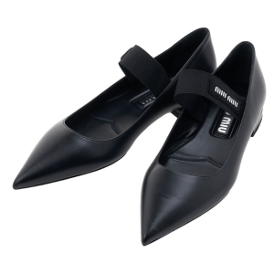 (W) Miu Miu Leather Slingback Pumps Black
