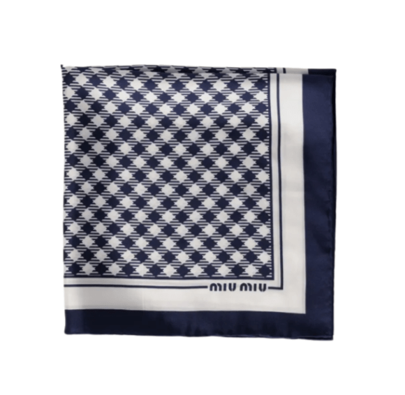 (W) Miu Miu Printed Silk Twill Scarf Blue White