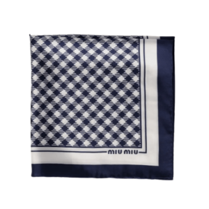 (W) Miu Miu Printed Silk Twill Scarf Blue White
