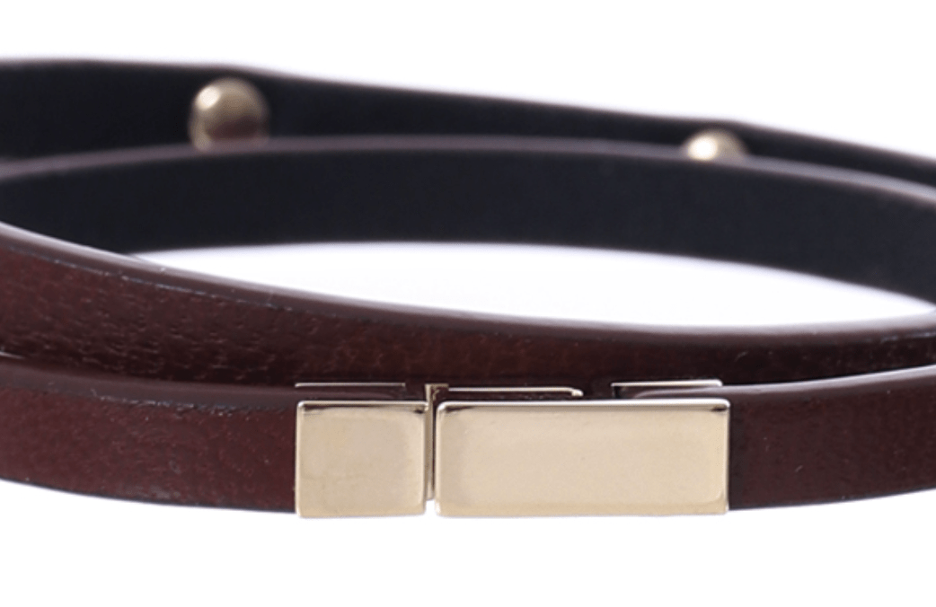 Saint Laurent DOUBLE-WRAP BRACELET IN LEATHER AND METAL DARK RED AND LIGHT BRONZE