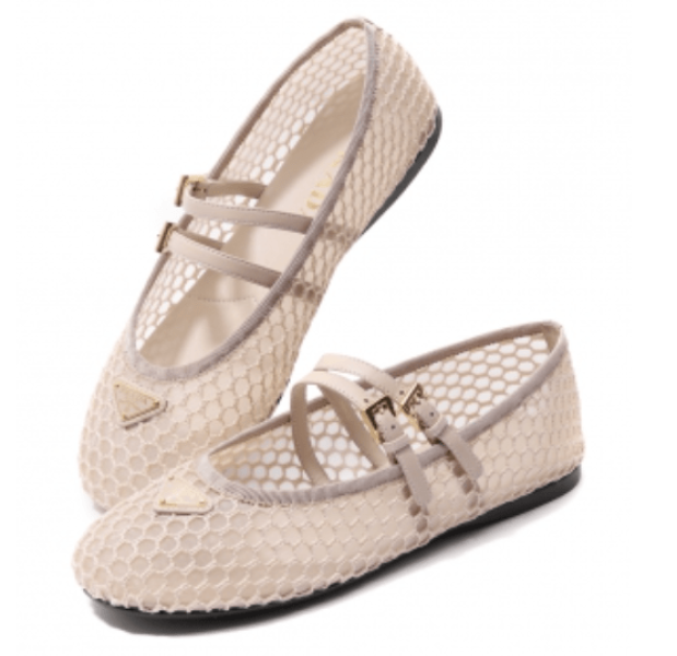 Triangle Logo Mesh Flat Shoes