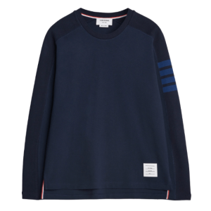 Thom Browne Cotton 4-Bar Long Sleeve T-Shirt Navy