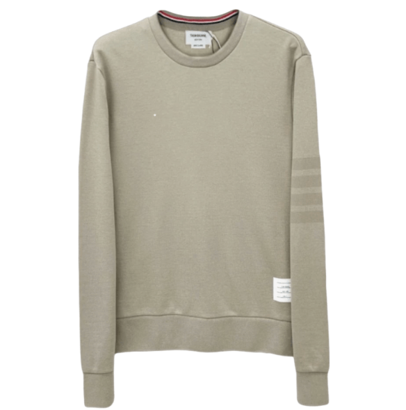 Thom Browne Classic Loopback Tonal 4-Bar Crewneck Sweatshirt Beige
