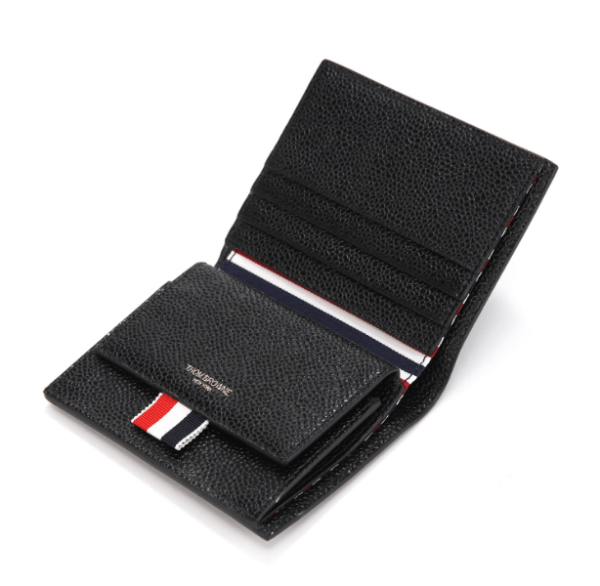 Thom Browne Pebble Grain Leather Coin Compartment Bill Fold Wallet Black